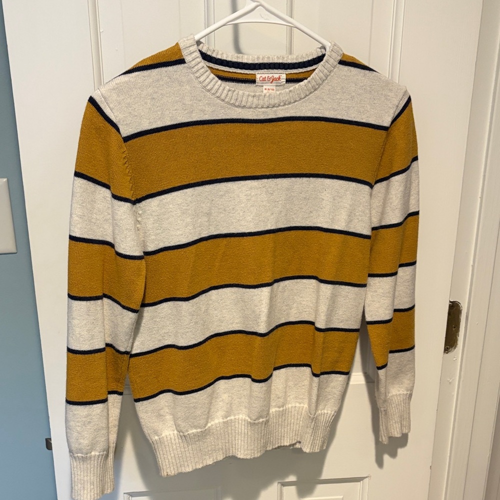 Cat & Jack Kid’s Crewneck Sweater - Mustard and Cream Stripes